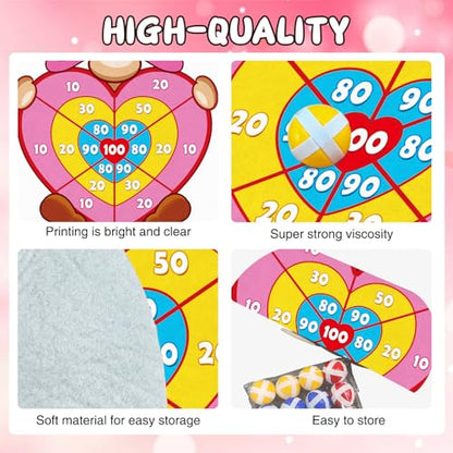 Valentine Gift for Kids, Pink Cartoon Dwarf Dart Board with 12 Sticky Balls Valentines Games, Large Kids Valentines Day Gifts for Boys Girls Toddlers, Valentines Games for Kids Party Classroom - style: Valentine's Day