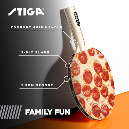 STIGA Pizza Table Tennis Paddle – Recreational Ping Pong Racket for Beginners, Kids & Family Fun, 5-Ply Wood Blade, Flared Handle