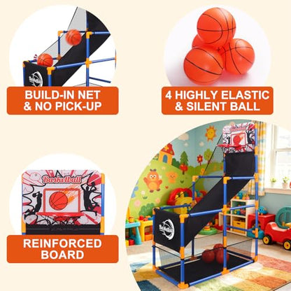 Nattork Arcade Basketball Game Set with 4 Balls and Hoop, Kids Basketball Hoop Indoor Outdoor Sports Toy Gifts for Kids Boys Girls 3-5 Years Old, Air Pump Included, Ideal for Gifts