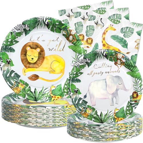 Safari Jungle Party Supplies - Safari Theme Birthday Party Tableware Set with Plates, Napkins, and Forks - style: Safari
