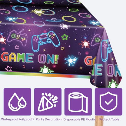 3 Pack Gaming Party Tablecloths – Video Game Birthday Supplies, Kids Gamer Party, Console & Controller Decorations, Neon Gaming Tablecloths Disposable Table Covers (Game) - color: Game Tablecovers