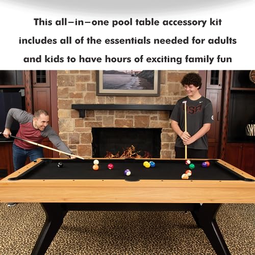 Freetime Fun Pool Table Accessories Including Billiard Balls, Pool Cues, Chalk, 8 Ball Triangle, Pool Table Brush - 26 Piece Billiard Accessories Set