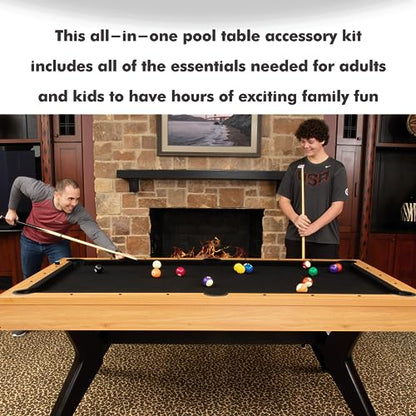 Freetime Fun Pool Table Accessories Including Billiard Balls, Pool Cues, Chalk, 8 Ball Triangle, Pool Table Brush - 26 Piece Billiard Accessories Set