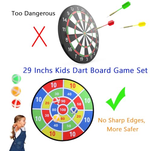 29" Kids Dart Board Game Set, Large Dart Board Toys with 24 Sticky Balls, Sticky Dart Board Indoor Outdoor Sport Fun Party Game Toys for Kids Boys Girls Ages 3 4 5 6 7 8 9 10