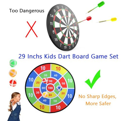 29" Kids Dart Board Game Set, Large Dart Board Toys with 24 Sticky Balls, Sticky Dart Board Indoor Outdoor Sport Fun Party Game Toys for Kids Boys Girls Ages 3 4 5 6 7 8 9 10
