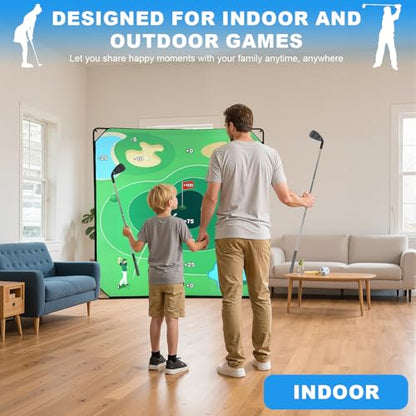 70"x70" Golf Chipping Game Set with Hitting Mat & 20 Grip Balls, Backyard Indoor/Outdoor Practice Training Kit for Adults, Family, Beginners – Portable Sticky Target Golf Game