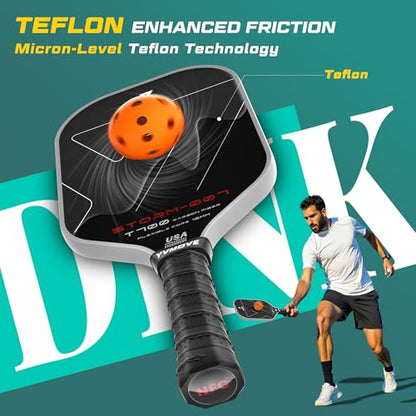 YVmove USAPA Approved Raw Carbon Fiber Pickleball Paddle, 16mm Thermoformed Pickleball Racket with High Spin & Extended Grip, Professional Pickleball Paddle for Control and Power - color: Dark Black