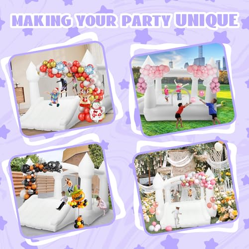 AKSPORT Inflatable White Bounce House,Castle Bounce House for Kids 3-6 Indoor & Outdoor Inflatable Bouncer House with Slide & Air Blower & Balloons for Kids Birthday Party,Wedding Party - style: 11.97x8.98x7.15ft-white