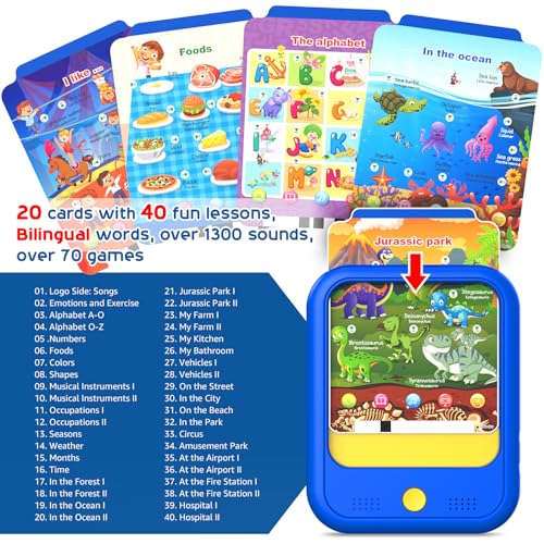 Qiaojoy Kids Learning Tablet Educational Learning Pad for Toddlers 2-5 to Learn Alphabets, Numbers, Foods, Time, Music, Talking Cards for Toddlers，Learning Educational Toy Kids Gifts - style: Upgrade Version（20 lesson pages blue）