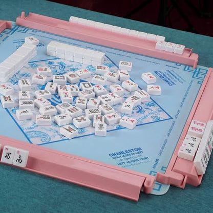4 Pcs 18.7 Inch Light Pink Acrylic Mahjong Tile Racks with Pushers for Game Night American Mahjong Racks Tile Set for Mah Jong Lovers and Beginners - color: Light Pink