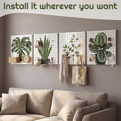 Boho Wall Decor Pegboard, 12x12 Inch Metal Display Board for Small Space, Ins Style Decor for Bedroom, Desk, Dorm, Living Room - style: Fresh Plant Style