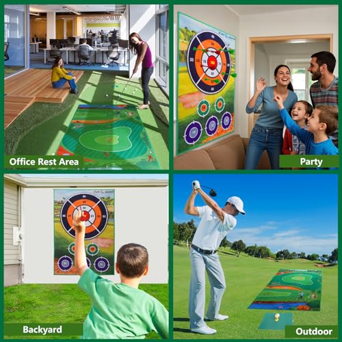 Golf Chipping Game Set – Battle Golf & Velcro Chipping Game with 2 Giant 70"x47" Mats, Backyard Golf Game for Indoor & Outdoor Fun– Includes Clubs, Balls & Targets