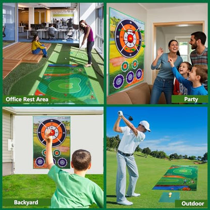 Golf Chipping Game Set – Battle Golf & Velcro Chipping Game with 2 Giant 70"x47" Mats, Backyard Golf Game for Indoor & Outdoor Fun– Includes Clubs, Balls & Targets