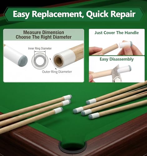25Pcs Pool Cue Tips, 5 Sizes Billiard Cue Tips (9mm/10mm/11mm/12mm/13mm) Replacement Kit, Slip-on Design for Quick Installation, Durable Pool Table Accessories (5Pcs per Size)