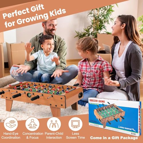GLACER 27’’ Foosball Table, Wooden Tabletop Soccer Games w/ 2 Footballs & 18 Soccer Keepers, Mini Football Game Set for Adults & Kids, Game Room, Recreational Room, Party, Family Night, Bar Play