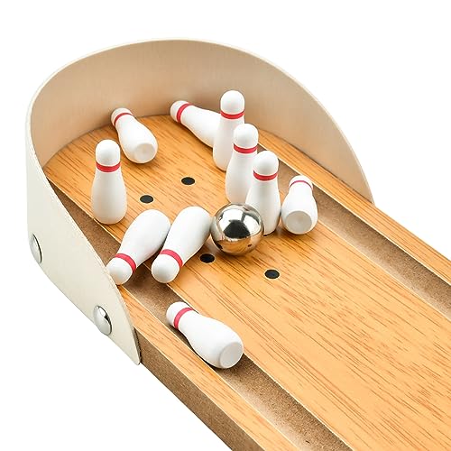 Tabletop Mini Bowling Game Set: Funny White Elephant Gifts for Adults Men Women Christmas Stocking Stuffers for Teens Boys Girls Kids Wooden Home Bowling Alleys Office Desk Toys Stress Relief Gadgets