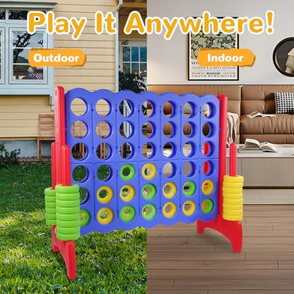 Peekabu Giant 4-in-A-Row Connect Game Outdoor, 3.5FT Jumbo 4-to-Score Yard Game for Kids & Adults, 42 Rings & Quick-Release Slider