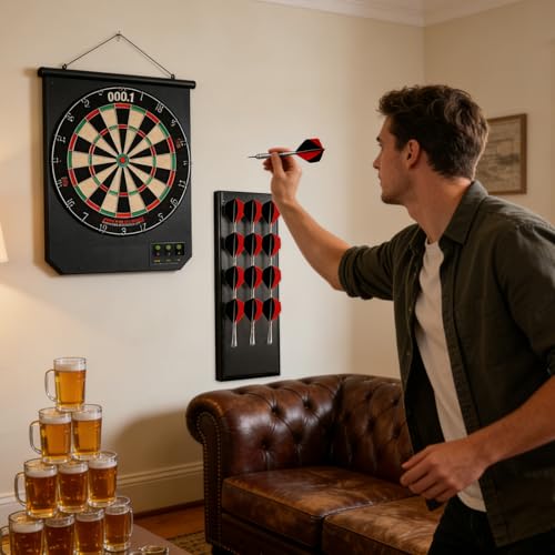 Dart Storage,12 Holes Wooden Wall Organizer - Dart Stand with Storage Bag,for Garage Basement Game Room Bar Man Cave Home Workplace Apartment