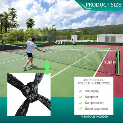 Professional Tennis Net 42FT Heavy Duty Nylon Net High Strength Non-Deforming Standard Replacement Tennis Net with 2 Fiberglass Dowels, Compatible with All Standard Outdoor Indoor Tennis Posts - style: Double-Layers Tennis Net
