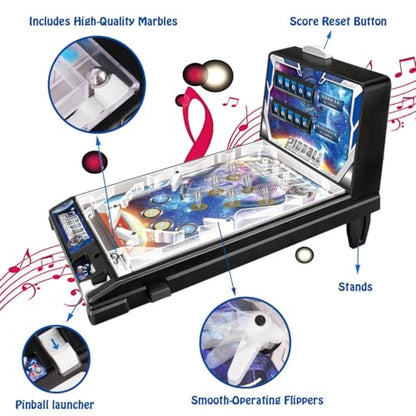Retro Arcade Pinball Machine - Portable Tabletop Game with Sounds, Lights and Auto Scoreboard, Fun for All Ages, Birthday Party Gift, Desk Toy