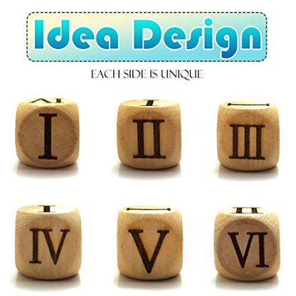 Set of 6 Pieces 20MM Wood Dice Set Creative Design Roman Number Pattern Wood Rolling Dices Party Game Roll Decider