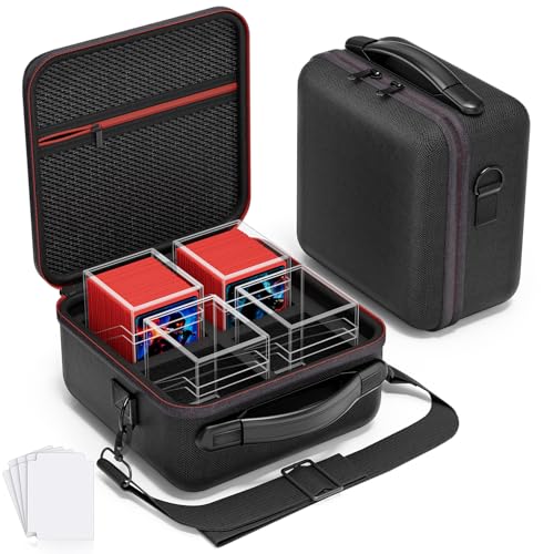 Proijeut Card Deck Box with Portable Case, 4 Pack Clear Commander Deck Box with 4 Dividers, Holds 400+ Double Sleeved Cards, Fit for MTG, YuGiOh, TCG - color: Black, size: 4 Slot
