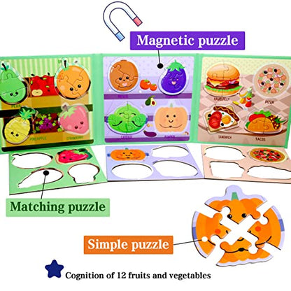 Magnetic Food Puzzles for Toddlers, Travel Toys for Kids 3-5 | toddler restaurant toys for Boys & Girls Learning Magnet Gift for Road Trip Activities Toy - style: Food