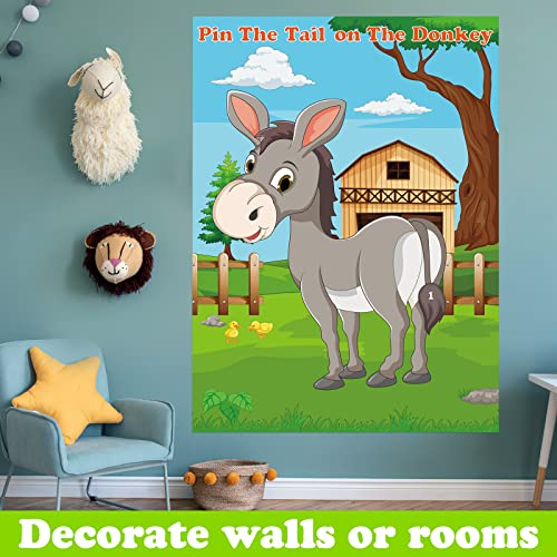 PLULON Pin The Tail on The Donkey Party Game for Kids, Donkey Themed Animal Birthday Party Games Donkey Poster with Tail Stickers for Kids Farm Animal Donkey Party Favors Home Wall Decorations - style: Donkey