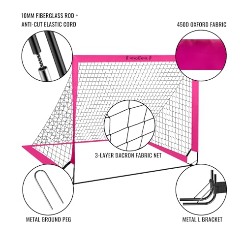 VavaCava 4'x3' Pink Soccer Goal Set, 2 Goals, 2 Balls, Keychain, 10 Cones, Pump, Carry Bag, Portable PopUp Soccer net for Backyard, SGS Certificate