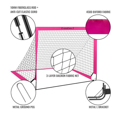 VavaCava 4'x3' Pink Soccer Goal Set, 2 Goals, 2 Balls, Keychain, 10 Cones, Pump, Carry Bag, Portable PopUp Soccer net for Backyard, SGS Certificate