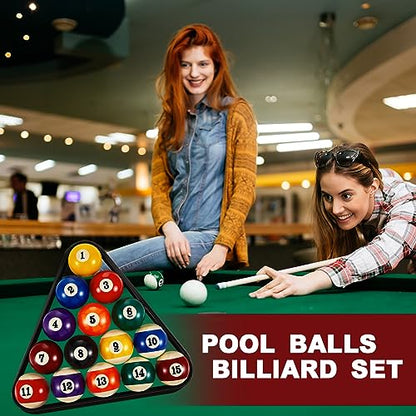 Jenaai 37 Pcs Pools Table Accessories Set Billiard Pool Balls with Triangle Diamond Ball Holder Cue Chalks Pools Cue Tip Pool Sticks Brush for Beginners, Billiards Hall, Family, Birthday Gift