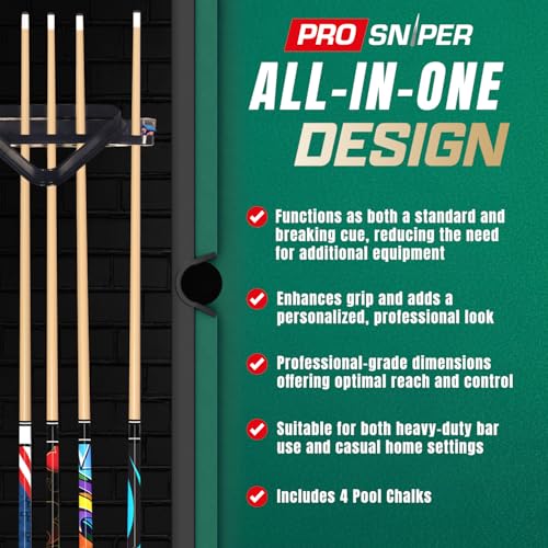 Prosniper Premium Pool Sticks Set of 4 | 58-Inch, 19-Oz Canadian Maple Pool Cue with Low-Deflection Shaft & 4 Extra Chalks | Pro-Grade Billiard Cue for Home & Bar Play - color: Multicolor