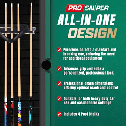 Prosniper Premium Pool Sticks Set of 4 | 58-Inch, 19-Oz Canadian Maple Pool Cue with Low-Deflection Shaft & 4 Extra Chalks | Pro-Grade Billiard Cue for Home & Bar Play - color: Multicolor