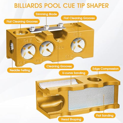 11-in-1 Billiards Pool Cue Tip Shaper, Pool Cue Tips Replacement Kit, Pool Cue Tips,Pool Cue Tip Tool for Replacement and Shaping Cue Tips - color: Yellow
