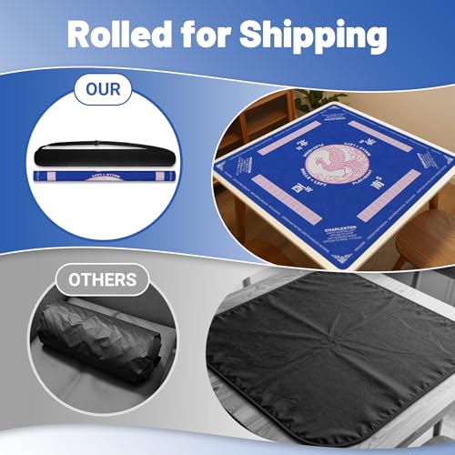Blue Mahjong Mat(32.4"x32.4") with Black Carrying Bag, Rubber American Mahjong Table Cover, Non-Slip Noise Reduction Gaming Mat for Poker/Cards/Board Games/Tile Games, 3 Colors(Blue/Red/Green) - color: Cl-blue