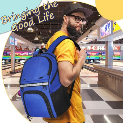 Goloni Bowling Backpack,Single Ball Bowling Bag with Shoe Compartment Up to Size 16,Bowling Bag with Padded Ball Holder - color: Blue