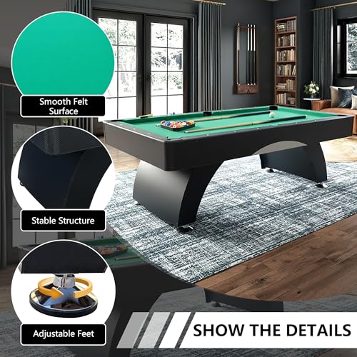 Billiard Table, 7 FT Pool Table with with Balls, Cues, Chalk, Brush and Triangle, Pool Table Set for Family Game Room, Adult Rrec Room, Basements, Man cave or Garage