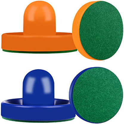 ONE250 Air Hockey Pushers and Red Air Hockey Pucks, Goal Handles Paddles Replacement Accessories for Game Tables (4 Striker, 4 Puck Pack) - color: Orange & Blue