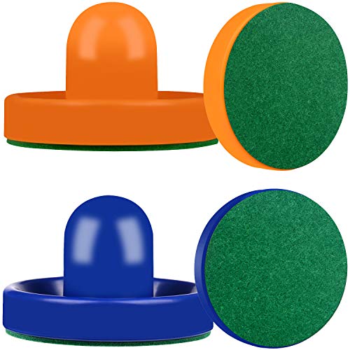 ONE250 Air Hockey Pushers and Red Air Hockey Pucks, Goal Handles Paddles Replacement Accessories for Game Tables (4 Striker, 4 Puck Pack) - color: Orange & Blue