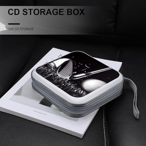 Black And White Golf CD Case 40 Capacity CD Holder Organizer Portable Zipper DVD Collection Storage Bag Compact Cases Storage Binder Plastic Holder Disc Car Home Travel
