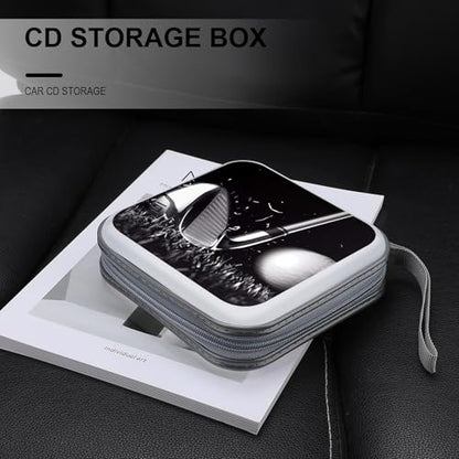 Black And White Golf CD Case 40 Capacity CD Holder Organizer Portable Zipper DVD Collection Storage Bag Compact Cases Storage Binder Plastic Holder Disc Car Home Travel