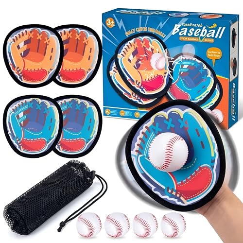 Toss and Catch Game Set, Easy to Catch Sticky Balls & Starter Baseball Glove, Outdoor Suction Catch Ball Set for Family Backyard Beach Yard Play, Hand-Eye Coordination Sports Toys for Kids Ages 3+