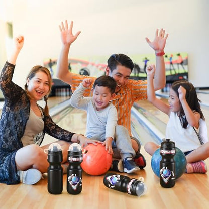 Hosuly 12 Pack Bowling Party Favors Set, Bowling Drawstring Bags & 24 oz Water Bottles, Kids Birthday Party Supplies, Bulk Plastic Sport Water Bottle, Goodie Bag for School Reward Gym Team Gifts