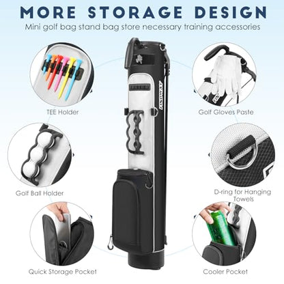 Findway Golf Stand Bag, Upgraded Par 3 Golf Bag Pitch n Putt Small Golf Bag with Ball Holder and Cooler Bag, Lightweight Golf Carry Bag for Men Women - color: Black