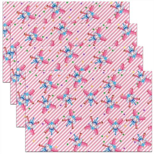 jejeloiu Baseball Placemats Set of 4 12x18 Inch Pink Blue Ice Cream Drip Table Mats for Party Kitchen Diningation Holiday Stripe Line Place Mat for Dinner Table Indoor Non-Slip Easy to Clean Washable - color: Blue Pink