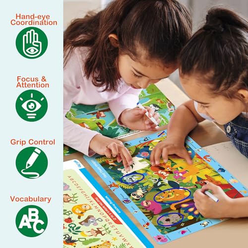 BenBen Preschool Learning Activities, 28 Pages, Search and Find Books, Travel Game for Road Trip, Kindergarten Educational Toys, Birthday Gift for Kids Toddlers Ages 3 4 5 6