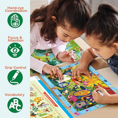 BenBen Preschool Learning Activities, 28 Pages, Search and Find Books, Travel Game for Road Trip, Kindergarten Educational Toys, Birthday Gift for Kids Toddlers Ages 3 4 5 6