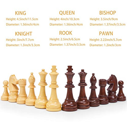 Vamslove Wooden Chess Pieces Large 4.5'' King Set of 32 Luxury Staunton Wood Chessmen for Chess Game Board (Chess Pieces Only), Velvet Storage Bags Included