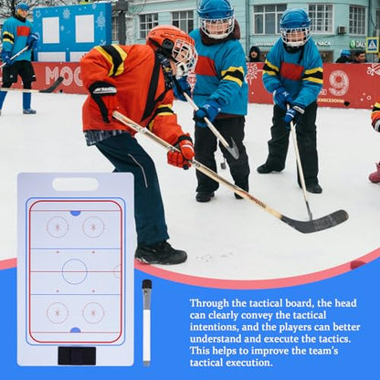 Joyeee Ice Hockey Coaching Board, Pro Full & Half Court Dry Double-Sided Erase Tactical Whiteboard with Marker and Pen Clip for Coaches, Player, Hockey Equipment Accessories, Perfect Coach Gifts - style: Hockey whiteboard