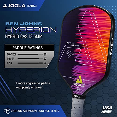 JOOLA Ben Johns Hyperion Pickleball Paddle - Select Raw Carbon Surface or Carbon Abrasion Surface for Increased Power and Spin - Elongated Grip Handle - Carbon Fiber Pickleball Paddle - USAP Approved - color: Hyperion | CAS | 13.5mm with Cover
